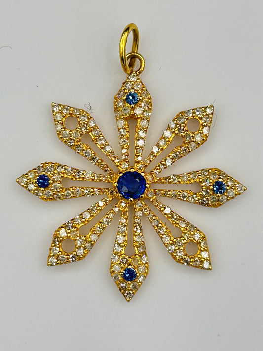 Flower 14k Solid Gold Diamond Pendants