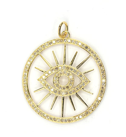 Round Evil eye 14k Solid Gold Diamond Necklace
