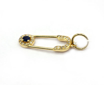 Safety pin 14k Solid Gold Diamond Pendants