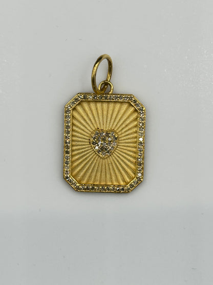 Rectangle Heart 14k Solid Gold Diamond Pendants