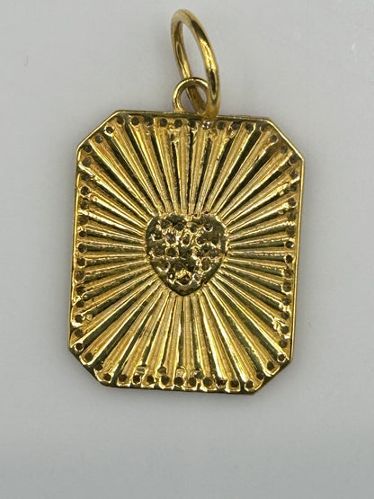 Rectangle Heart 14k Solid Gold Diamond Pendants