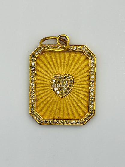 Rectangle Heart 14k Solid Gold Diamond Pendants