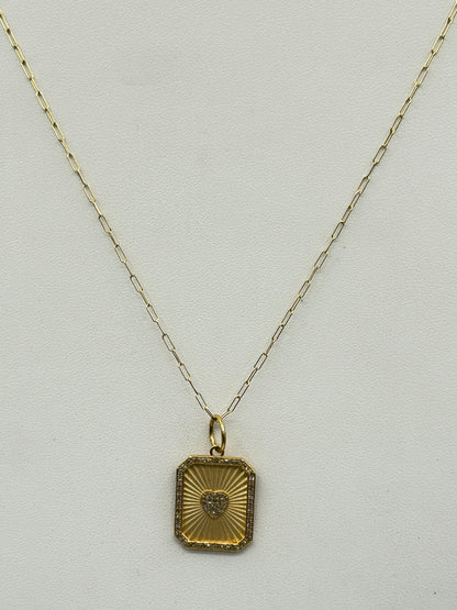 Rectangle Heart 14k Solid Gold Diamond Pendants
