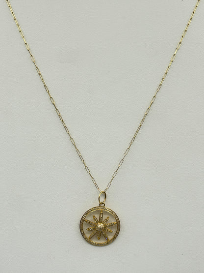 Round Star 14k Solid Gold Diamond Pendants