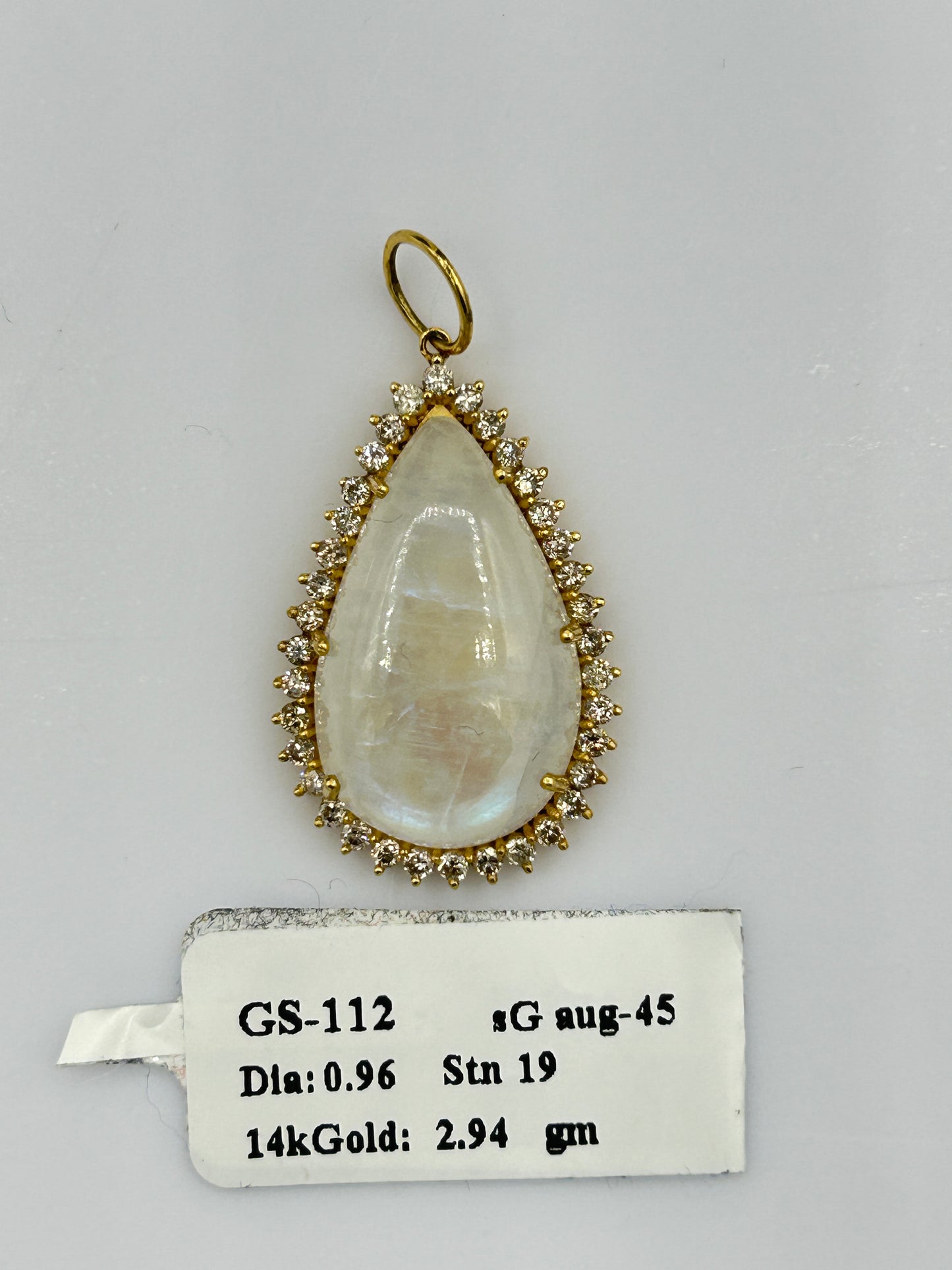 14k Solid Gold Diamond Pendants With Rainbow Moon Stone