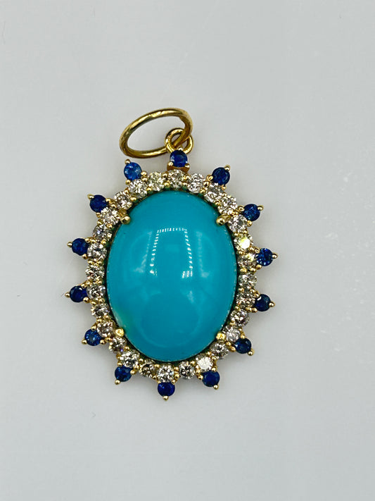 Oval 14k Solid Gold Diamond Pendants