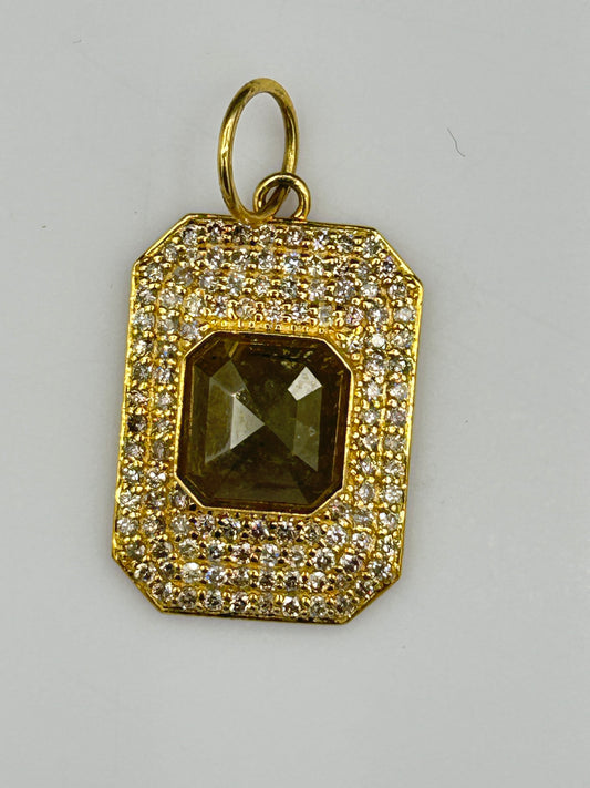 Rectangle 14k Solid Gold Diamond Pendants