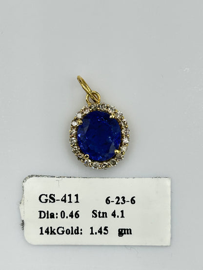 Oval 14k Solid Gold Diamond Pendants With Tanzanite Stone