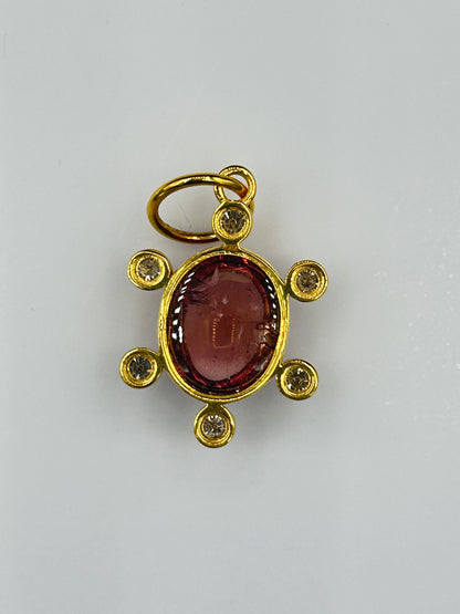 Oval 14k Solid Gold Diamond Pendants With Pink Tourmaline Stone