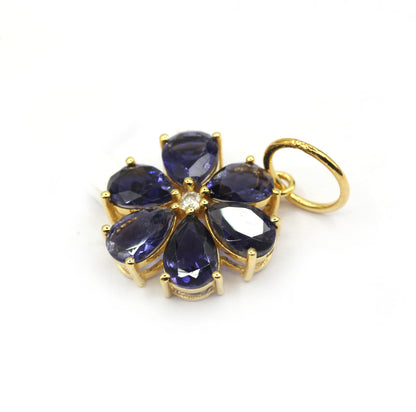 Flower 14k Solid Gold Diamond Pendants.
