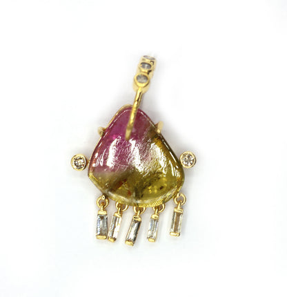 14k Solid Gold Diamond Pendants With Multi Tourmaline Stone