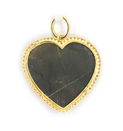 Heart 14k Solid Gold Diamond Pendants With Black Mother Of Pearl Stone