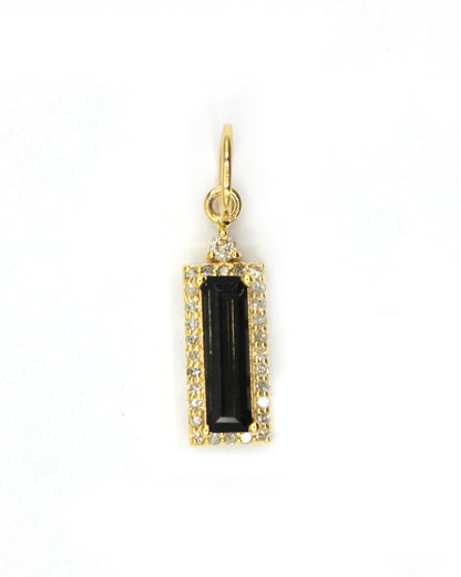 Rectangle 14k Solid Gold Diamond Pendants With Green Tourmaline