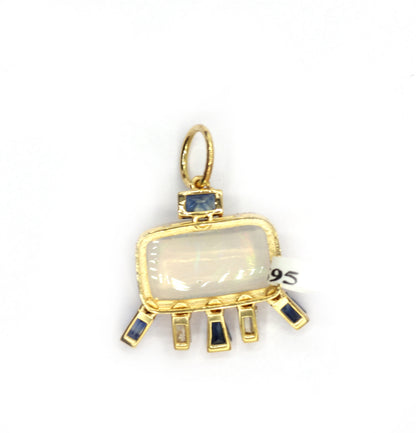 Rectangle 14k Solid Gold Diamond Pendants With Blue Sapphire