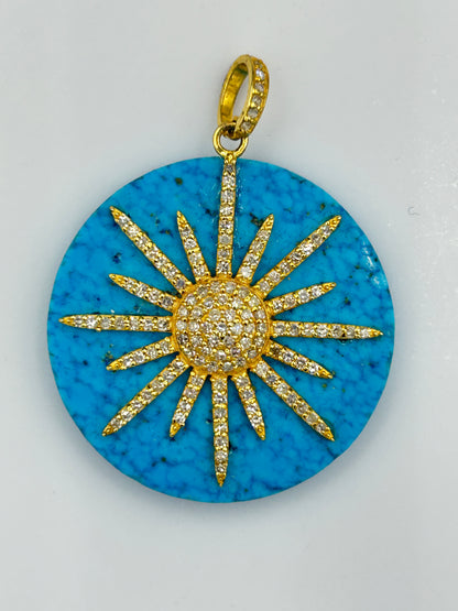 Round 14k Solid Gold  Diamond Pendants