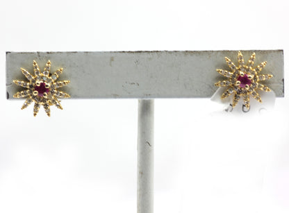 Sun Star 14k Gold Diamond Stud Earring