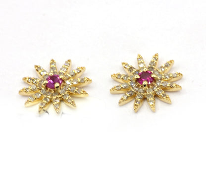 Sun Star 14k Gold Diamond Stud Earring