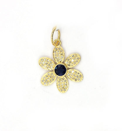 Flower 14k Solid Gold Diamond Pendants