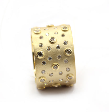 Cigar Band  14k Solid Gold Diamond Rings.