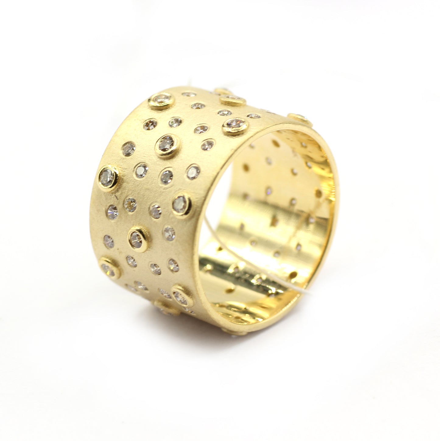 Cigar Band  14k Solid Gold Diamond Rings.