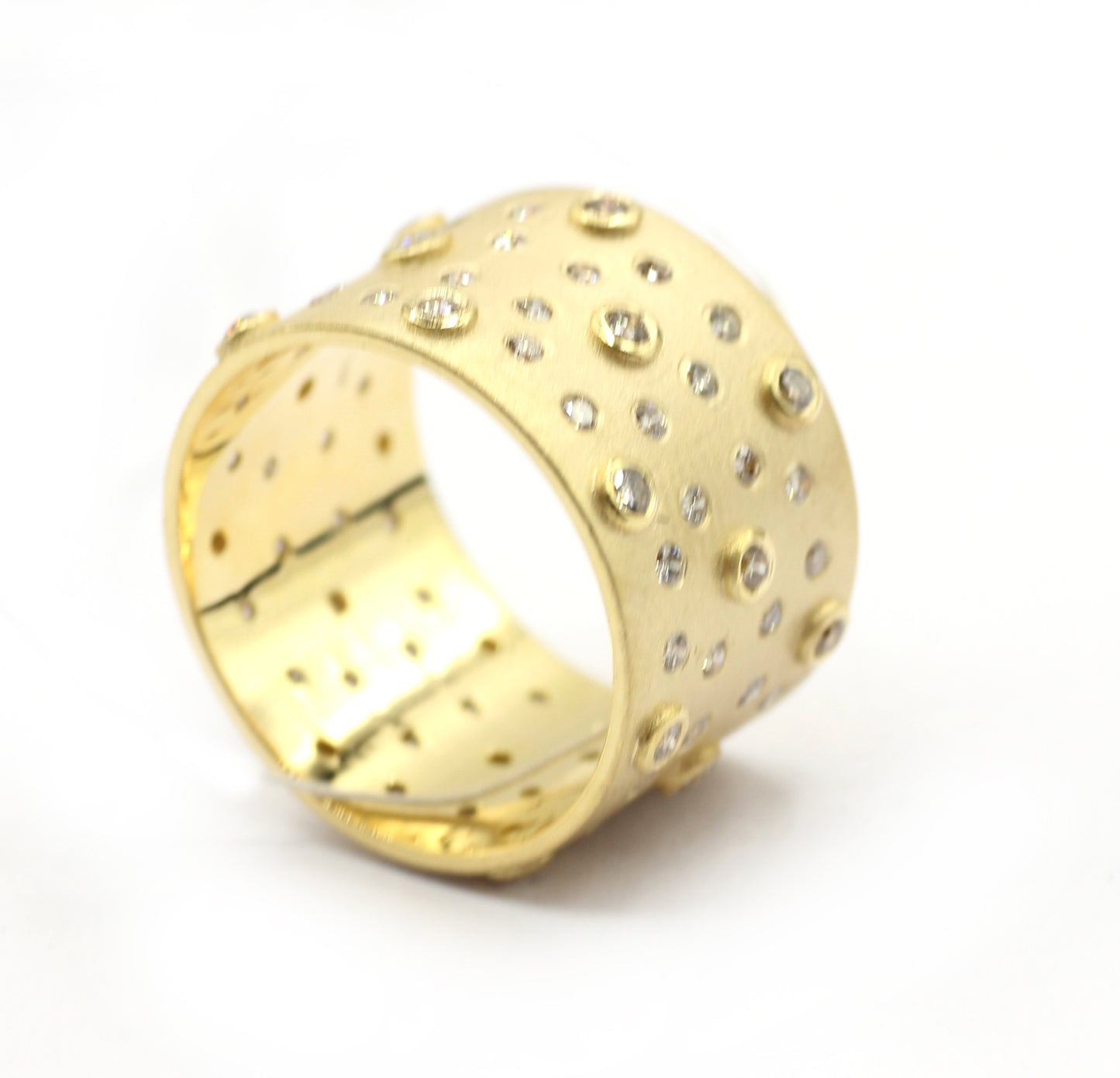 Cigar Band  14k Solid Gold Diamond Rings.
