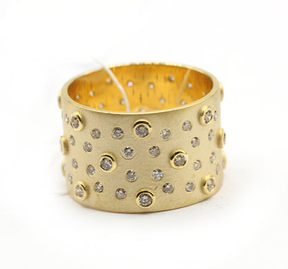 Cigar Band  14k Solid Gold Diamond Rings.