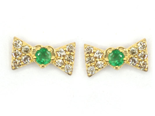 Emerald 14k Gold Diamond Stud Earring