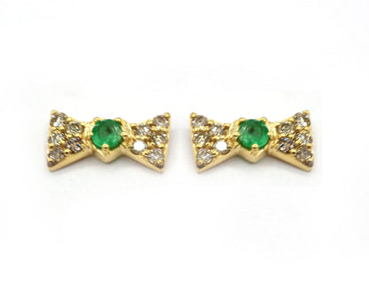 Emerald 14k Gold Diamond Stud Earring