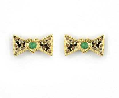Emerald 14k Gold Diamond Stud Earring
