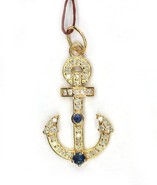 Anchor 14k Solid Gold Diamond Pendant