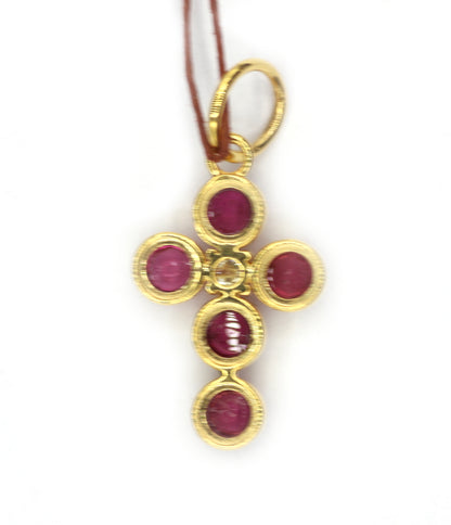 Cross 14k Solid Gold Moon Stone Pendant