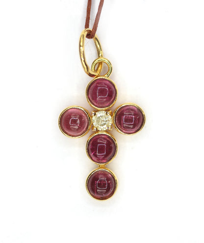 Cross 14k Solid Gold Moon Stone Pendant