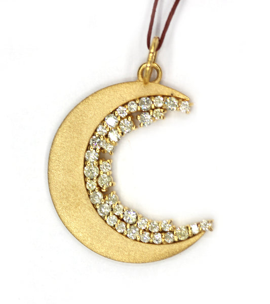 Moon 14k Solid Gold Diamond Pendant