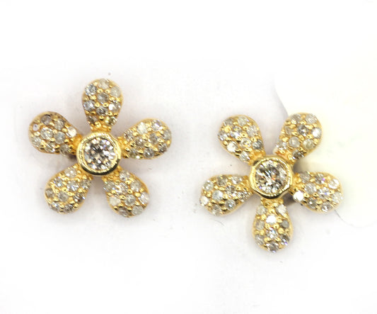 Flower 14k Gold Diamond  Stud Earring