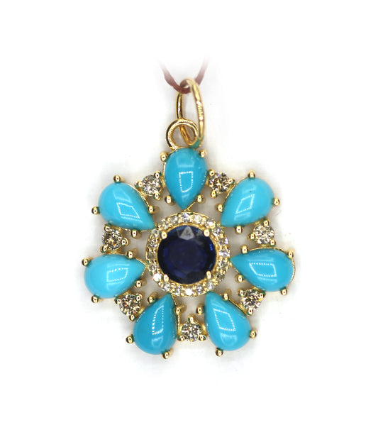 Flower 14k Solid Gold Diamond Pendant