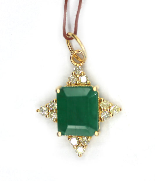 Emerald 14k Solid Gold Diamond Pendant
