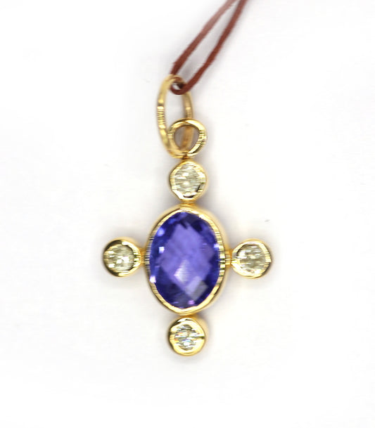 TANZANITE 14k Solid Gold Diamond Pendant
