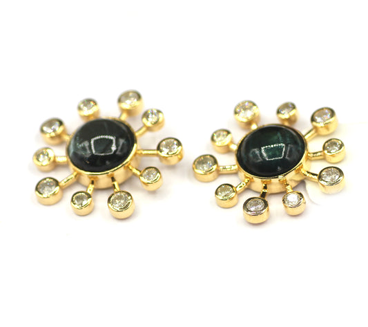 14k Gold Diamond Stud Earring With Tourmaline Stone