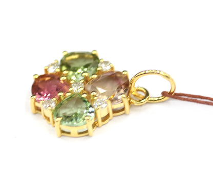 Tourmaline 14k Solid Gold Diamond Pendant
