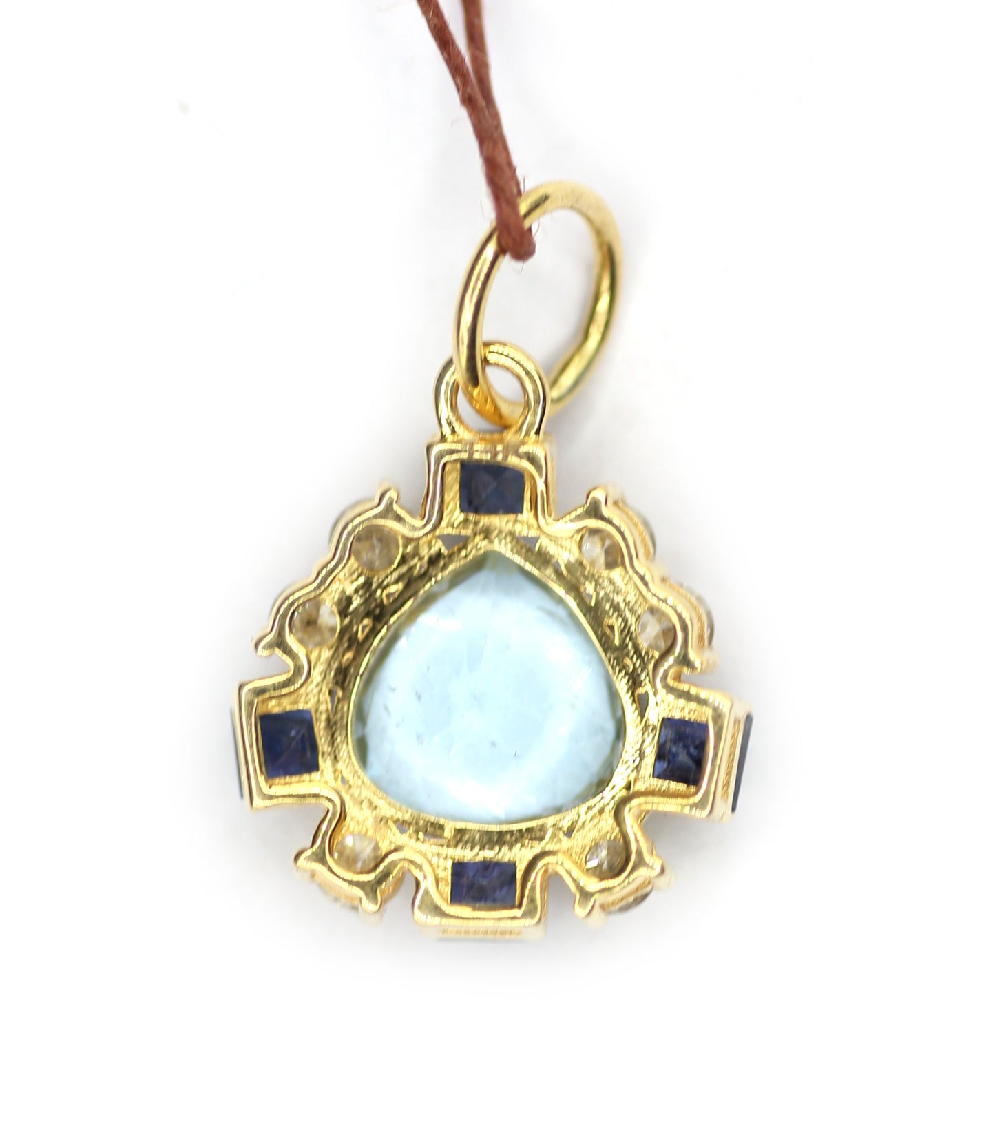 Aquamarine 14k Solid Gold Diamond Pendant