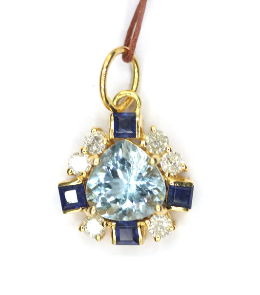 Aquamarine 14k Solid Gold Diamond Pendant