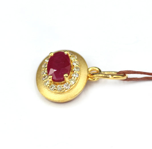 Ruby 14k Solid Gold Diamond Pendant