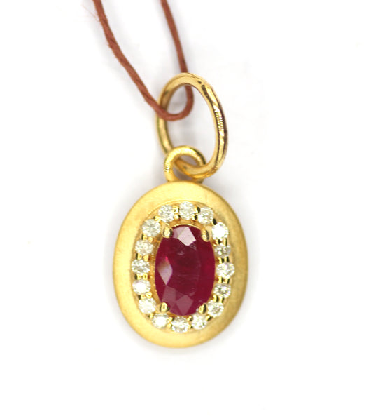 Ruby 14k Solid Gold Diamond Pendant