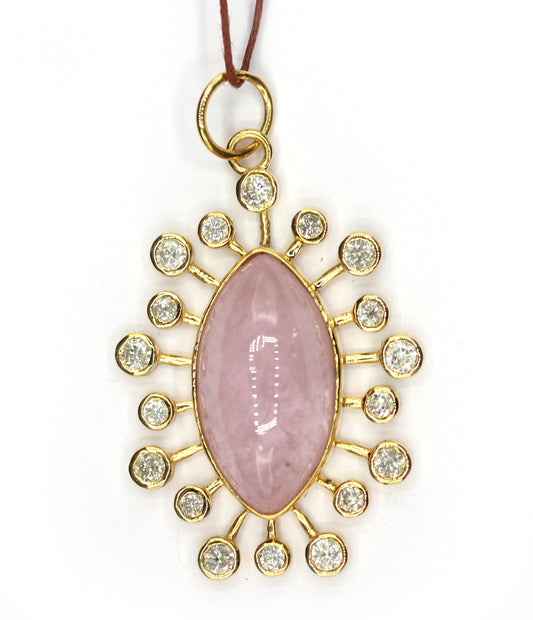Morganite 14k Solid Gold Diamond Pendant