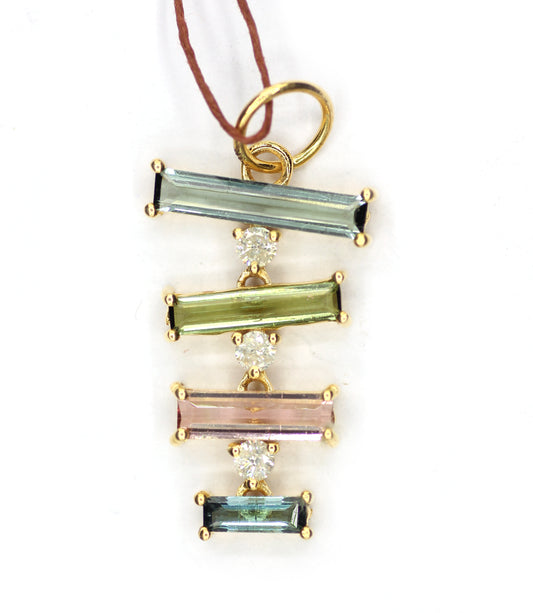 Necklace with multicolored gemstones and gold accents on a white background