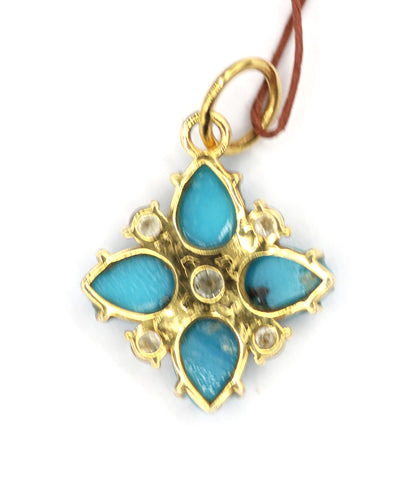 Turquoise 14k Solid Gold Diamond Pendant