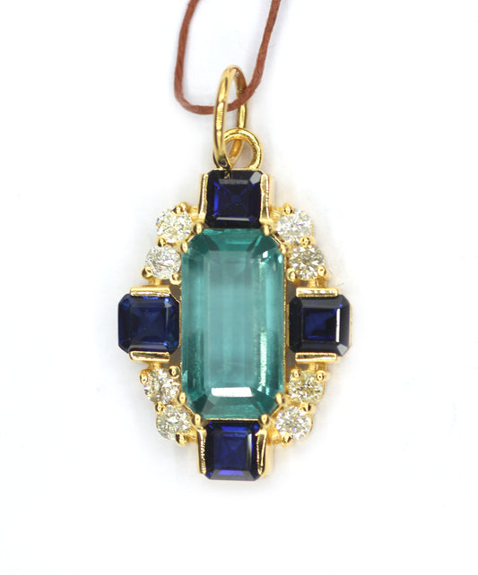 Luxury Green Kyanite & Diamond Pendant | 14K Yellow Gold