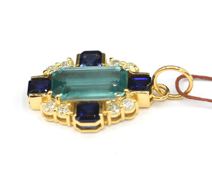 Luxury Green Kyanite & Diamond Pendant | 14K Yellow Gold