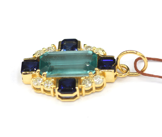 Luxury Green Kyanite & Diamond Pendant | 14K Yellow Gold