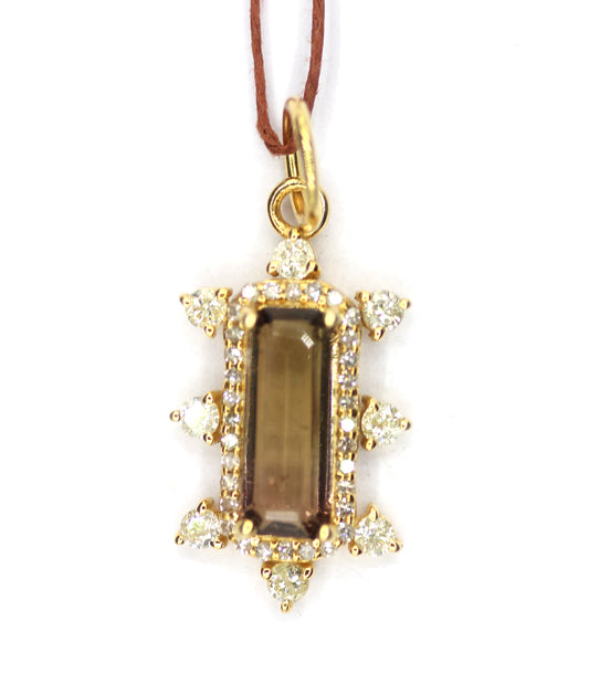 Tourmaline 14k Solid Gold Diamond Pendant